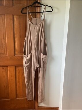 Women's Beige Wide-Leg Jumpsuit with Pockets